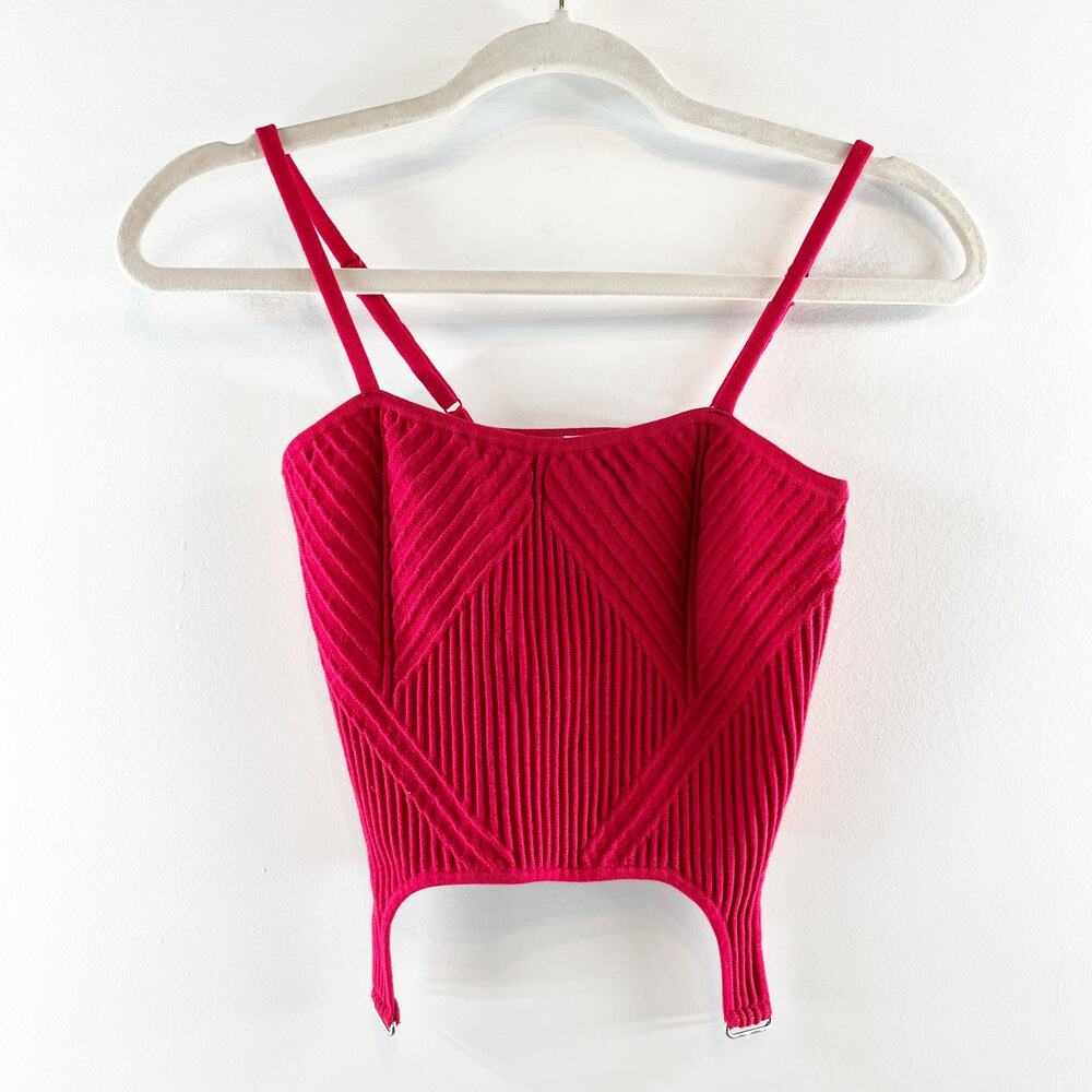 Alo Yoga Denim Knit Garter Ribbed Tank Top in Bold Red Small - Picture 4 of 7
